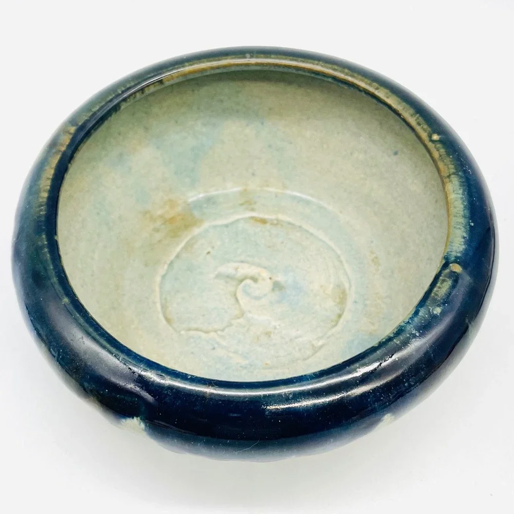 American Art Pottery Bowl Small Blue‎ Drip Glaze Stoneware 5.25in Catchall Dish